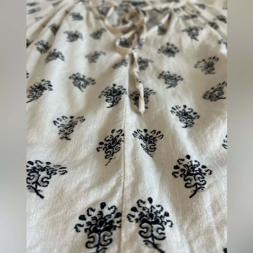 A NEW DAY Tie neck Linen blouse cream and black Bohemian Femenine Western - Picture 16 of 16